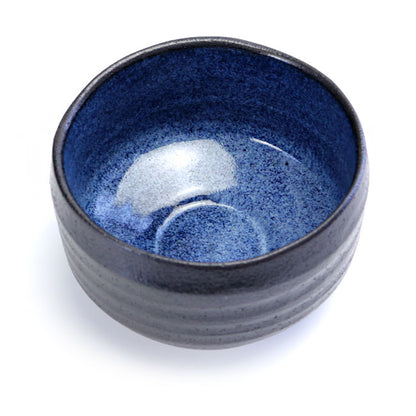 Black Matcha Bowl (Chawan) with Blue Glaze Interior – Japanese Mino Ware Ceramic | Made in Japan