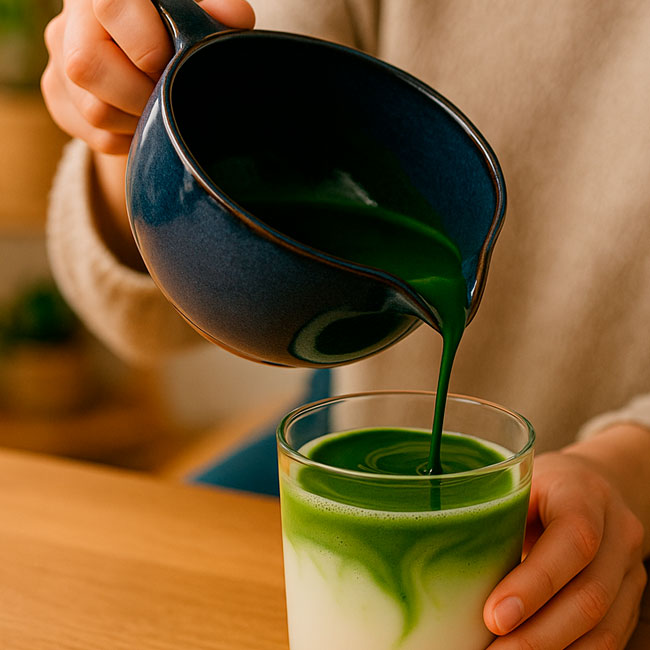 Sky Blue Matcha Bowl with Handle and Spout – Handcrafted Mino Ware, Perfect for Matcha Lattes