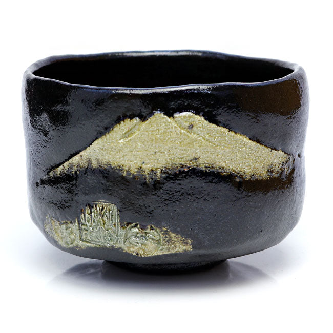 Black Raku Matcha tea bowl Fujisan Fujiyama Mt-Fuji Shoraku Sasaki