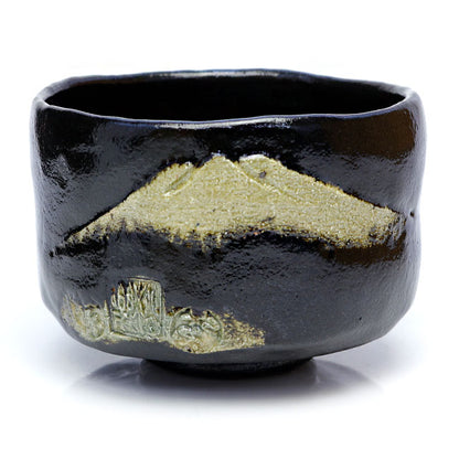 Black Raku Matcha tea bowl Fujisan Fujiyama Mt-Fuji Shoraku Sasaki