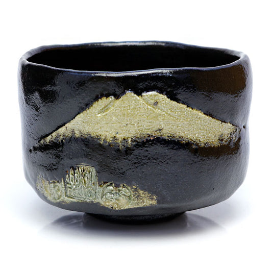 Black Raku Matcha tea bowl Fujisan Fujiyama Mt-Fuji Shoraku Sasaki