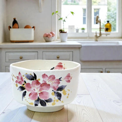 Mino Ware Matcha Bowl – Azalea Motif (Chawan)