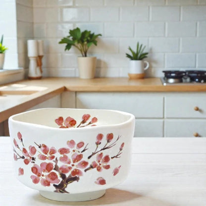 Mino Ware Matcha Bowl – Cherry Blossom Motif (Chawan)