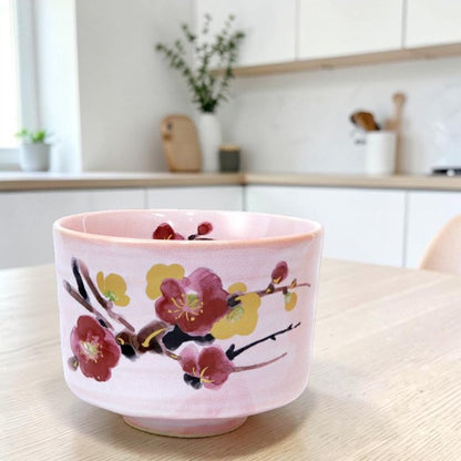 Japanese Matcha Bowl (Chawan) – Plum Blossom Design | Mino Ware Made in Japan
