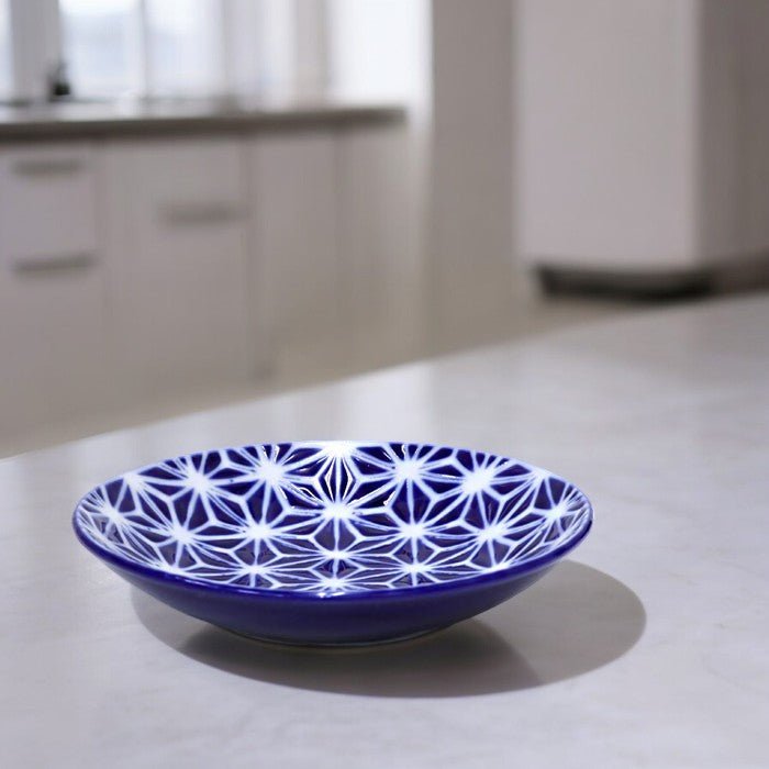 Japanese Mino ware small plate with traditional pattern