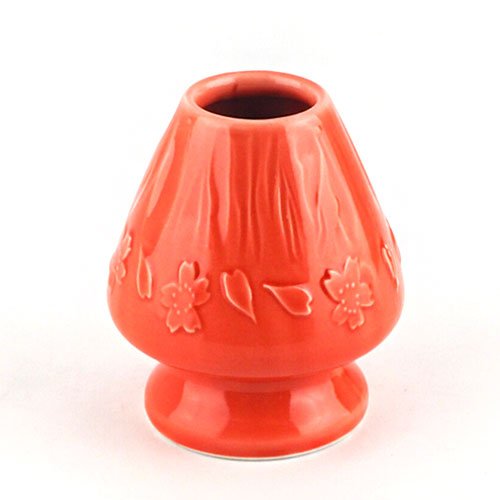 Mt. Fuji Relief Tea Whisk Holder – Mino Ware Porcelain, Red - MatchaJP