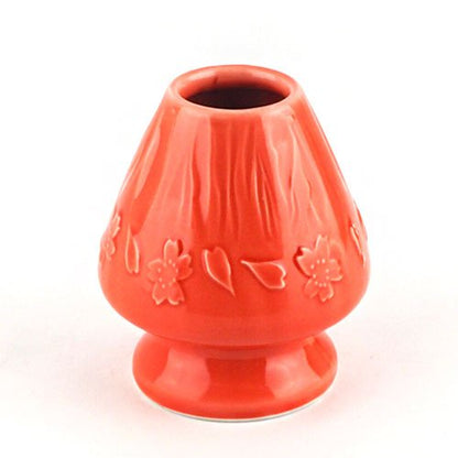 Mt. Fuji Relief Tea Whisk Holder – Mino Ware Porcelain, Red - MatchaJP