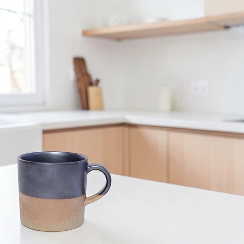 Mino Ware Ceramic Mug – Glazed Top & Raw Clay Base Black, 200ml | Made in Japan