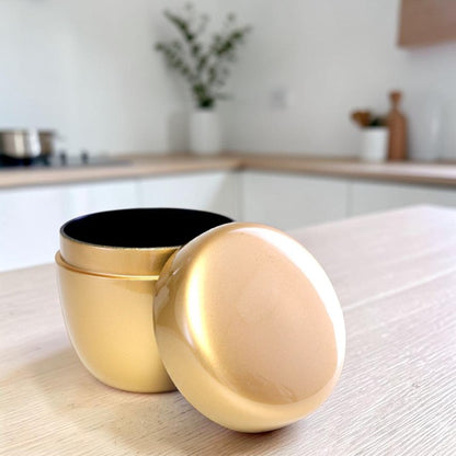 Medium Matcha Tea Caddy Natsume – Gold Design with Black Interior | Yamanaka Lacquerware Made in Japan