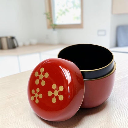 Medium Matcha Tea Caddy Natsume – Vermilion Rikyu Plum Makie with Gold Rim | Yamanaka Lacquerware Made in Japan