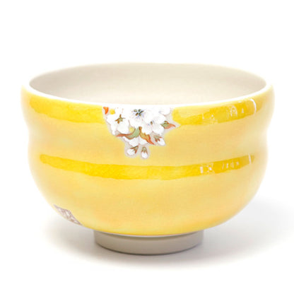 Matcha Bowl Bird on Mountain Cherry Blossoms | Kutani Ware Chawan Made in Japan