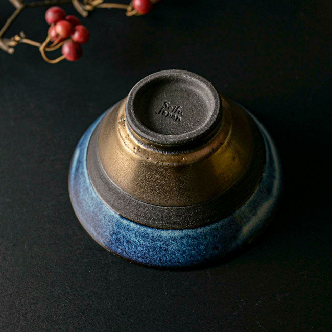 Japanese Rice Bowl Blue & Gold | Mino Ware Made in Japan