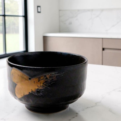 Matcha Bowl Black & Gold Brushstroke | Mino Ware Chawan Made in Japan