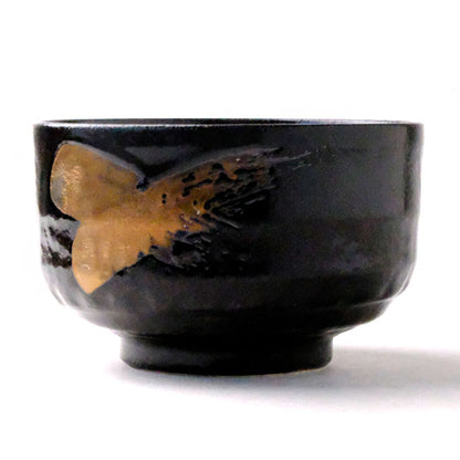 Matcha Bowl Black & Gold Brushstroke | Mino Ware Chawan Made in Japan