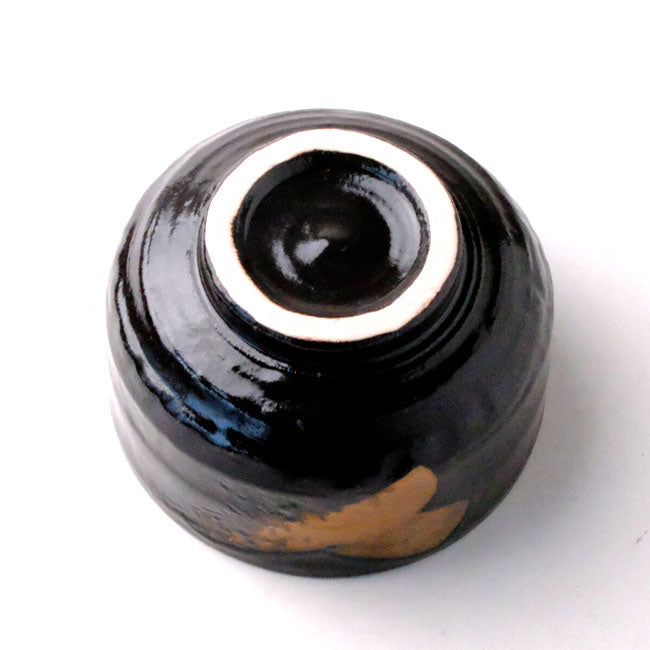 Matcha Bowl Black & Gold Brushstroke | Mino Ware Chawan Made in Japan
