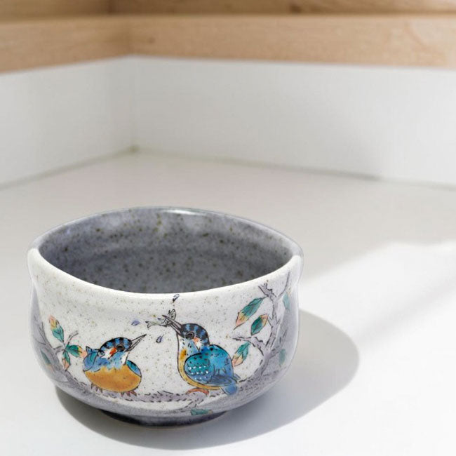 Matcha Bowl Pair of Kingfishers | Japanese Kutani Ware Chawan