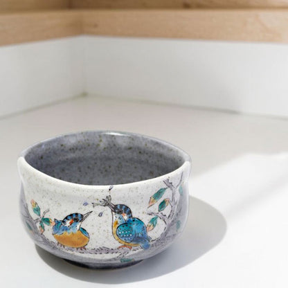 Matcha Bowl Pair of Kingfishers | Japanese Kutani Ware Chawan