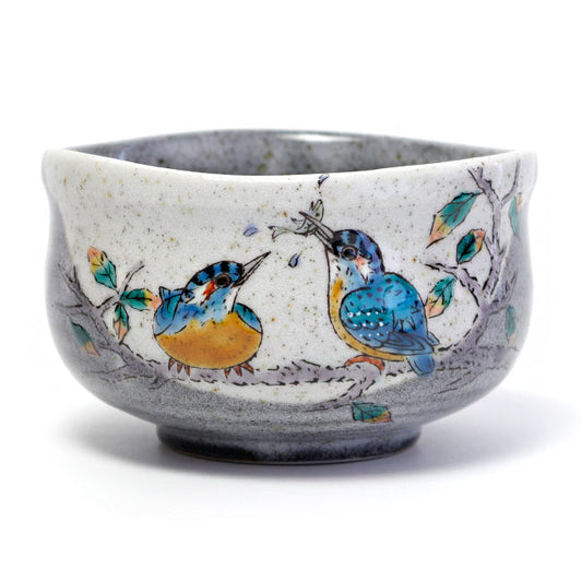 Matcha Bowl Pair of Kingfishers | Japanese Kutani Ware Chawan