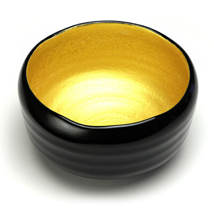 Gold-Lined Black Matcha Bowl — Authentic Mino Ware Chawan, Made in Japan