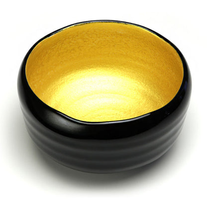 Gold-Lined Black Matcha Bowl — Authentic Mino Ware Chawan, Made in Japan