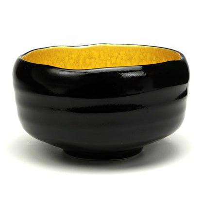 Gold-Lined Black Matcha Bowl — Authentic Mino Ware Chawan, Made in Japan
