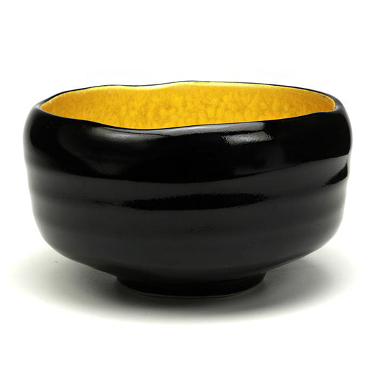 Gold-Lined Black Matcha Bowl — Authentic Mino Ware Chawan, Made in Japan