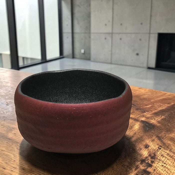 Crimson Mist & Silver-Lined Matcha Bowl — Mino Ware Chawan, Made in Japan