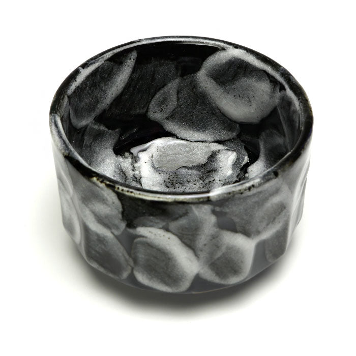 Black Shino Chrysanthemum Matcha Bowl — Mino Ware Chawan, Made in Japan