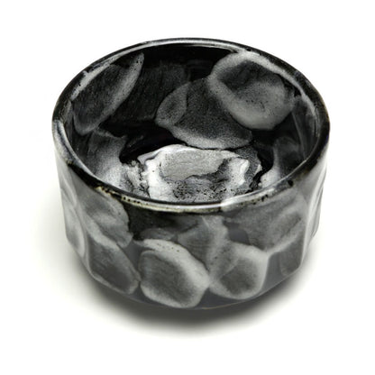 Black Shino Chrysanthemum Matcha Bowl — Mino Ware Chawan, Made in Japan
