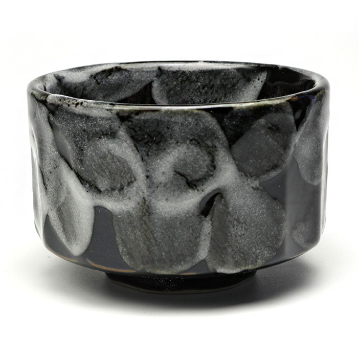 Black Shino Chrysanthemum Matcha Bowl — Mino Ware Chawan, Made in Japan