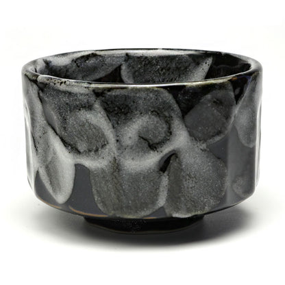 Black Shino Chrysanthemum Matcha Bowl — Mino Ware Chawan, Made in Japan