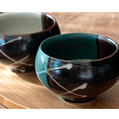 Matcha Bowl Peacock Blue Brushstroke | Mino Ware Chawan Made in Japan
