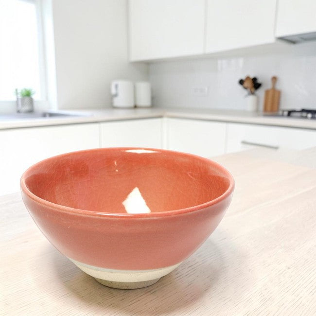 Matcha Bowl Coral Pink Flat Shape | Mino Ware Chawan Made in Japan