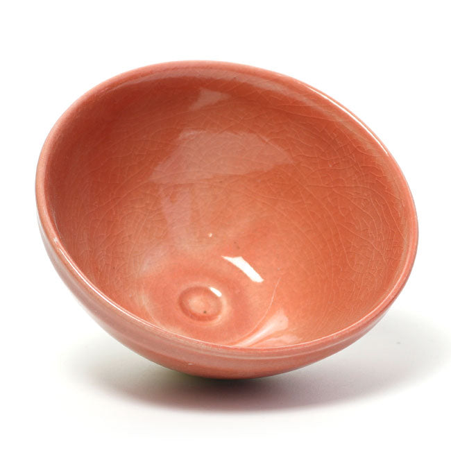 Matcha Bowl Coral Pink Flat Shape | Mino Ware Chawan Made in Japan