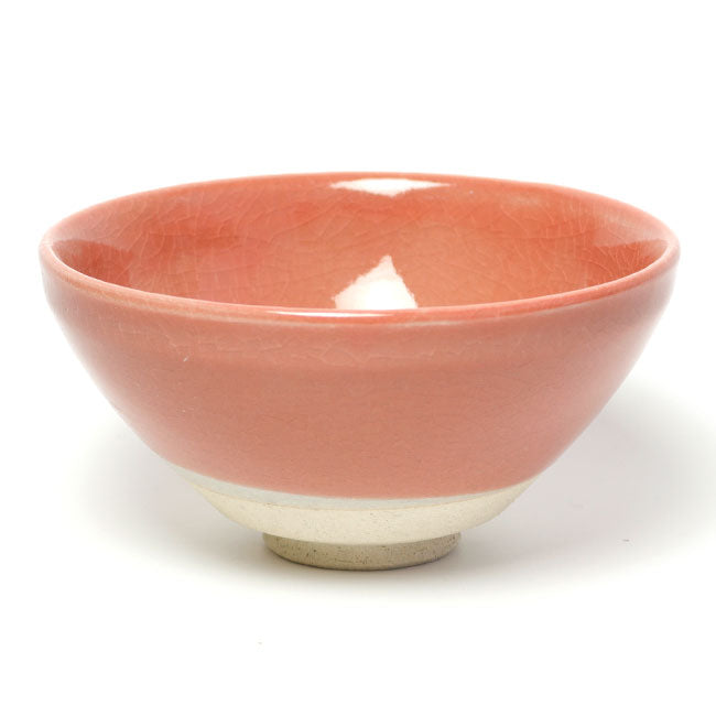Matcha Bowl Coral Pink Flat Shape | Mino Ware Chawan Made in Japan