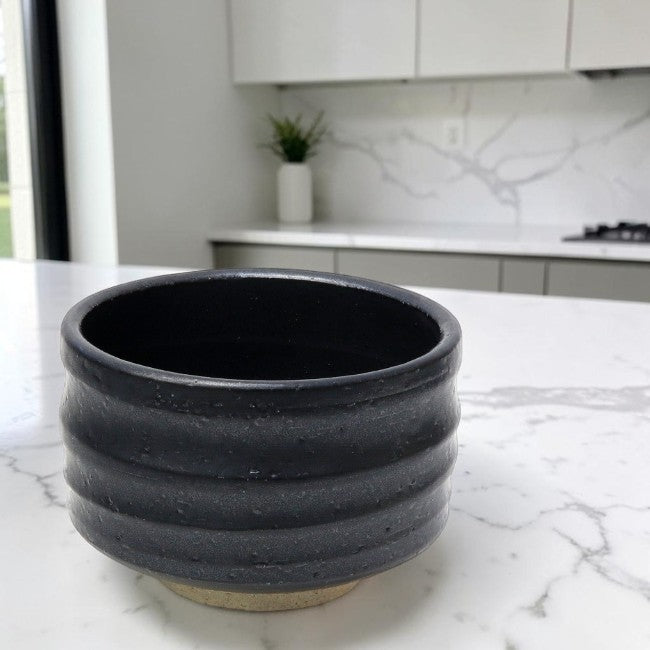 Matcha Bowl Matte Black Ripple | Mino Ware Chawan Made in Japan