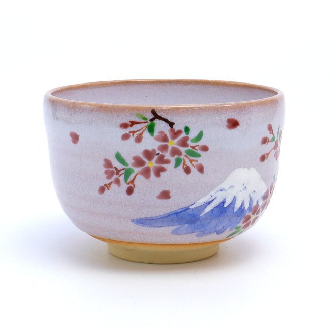 Small - sized Matcha tea bowl Mino ware "Mount Fuji and cherry blossoms" - MatchaJP