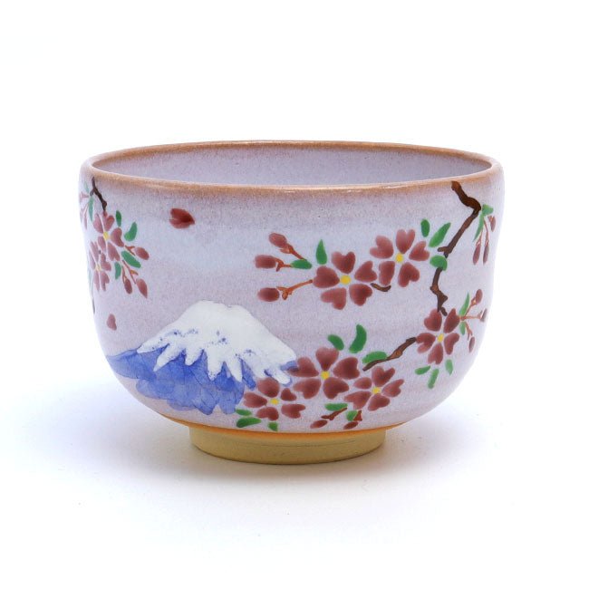 Small - sized Matcha tea bowl Mino ware "Mount Fuji and cherry blossoms" - MatchaJP