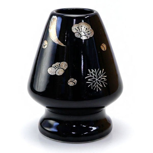 Tea whisk holder Snow Moon Flowers at night KAIHOU YAGI painting - MatchaJP