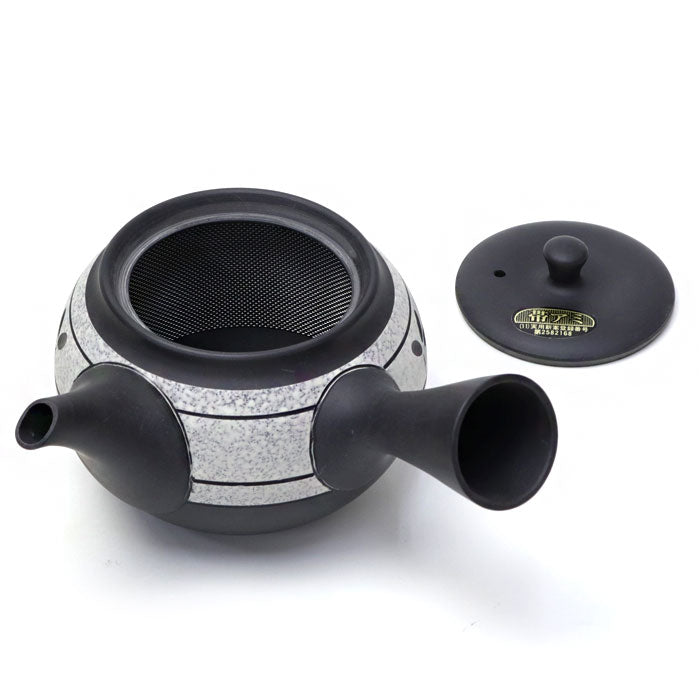 Japanese teapot, black mud, mesh inside, Tokoname ware