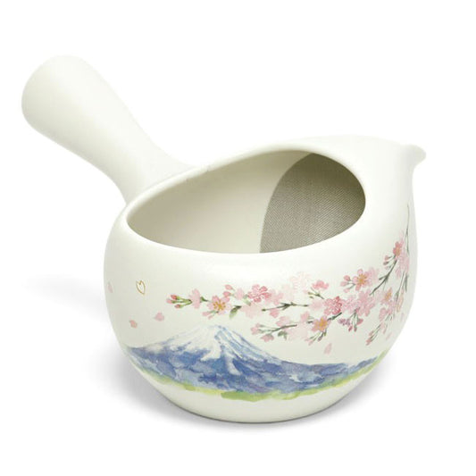 Kyusu Teapot Mt. Fuji & Sakura | Mino Ware Fine Mesh Filter Made in Japan