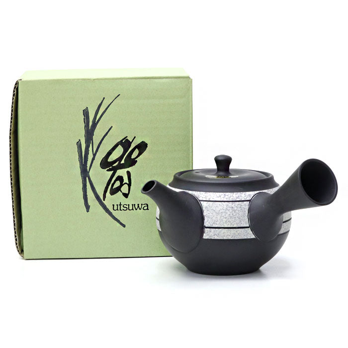 Japanese teapot, black mud, mesh inside, Tokoname ware
