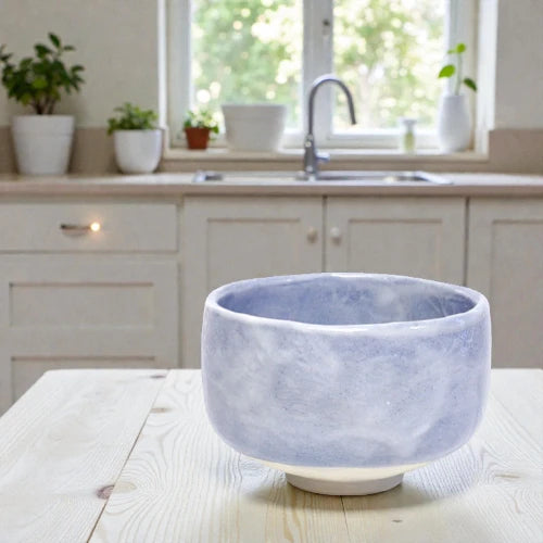 Blue Shino Textured Matcha Bowl – Japanese Mino Ware Ceramic