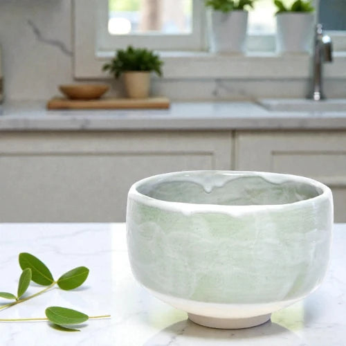 Green Shino Textured Matcha Bowl – Japanese Mino Ware Ceramic