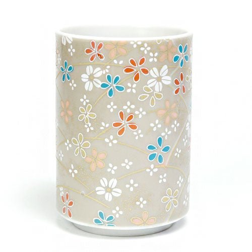 Mino - yaki Yunomi Tea Cup – Flower Pattern 01 | Japanese Mino Ware - MatchaJP