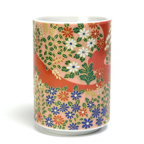 Mino - yaki Yunomi Tea Cup – Flower Pattern 04 | Japanese Mino Ware - MatchaJP