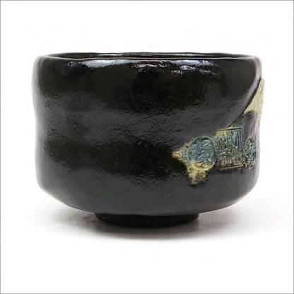 Black Raku Matcha tea bowl Fujisan Fujiyama Mt-Fuji Shoraku Sasaki