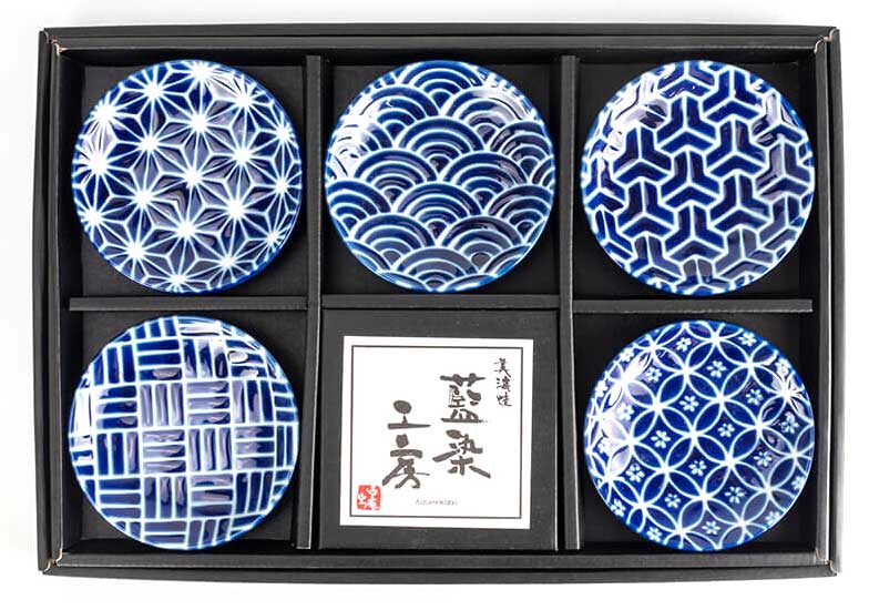 Mino ware small plate set of 5 Japanese ancient patterns
