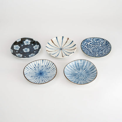 Mino ware small plate set of 5 Japanese ancient patterns