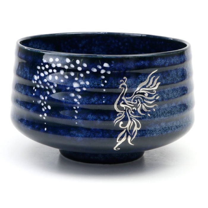Matcha bowl, Blue, Phoenix and Weeping Cherry by Kaihou Yagi - MatchaJP